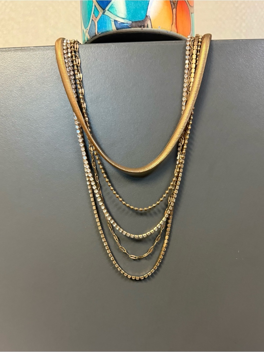 Vintage 16” Gold-tone Multi-strand Features a prominent Snake Chain